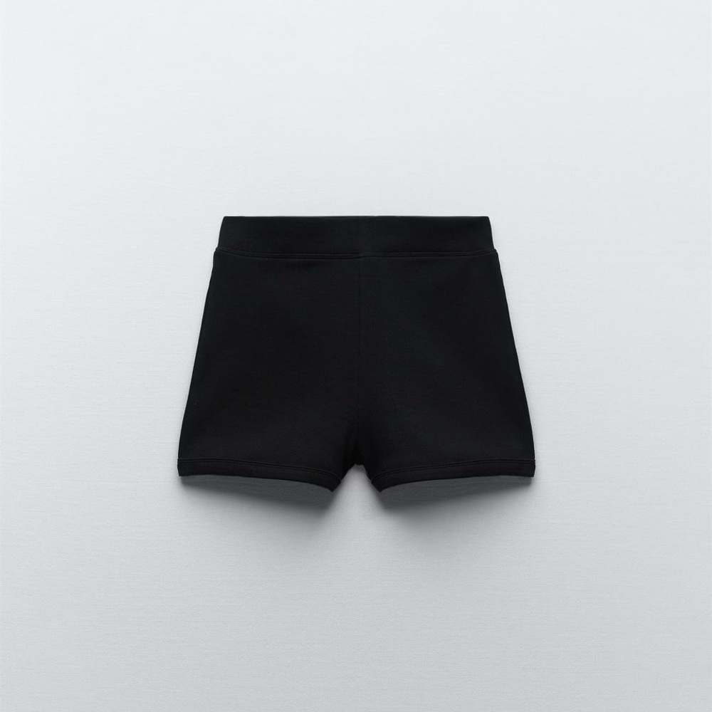 Zara Cotton Ribbed Black Shorts